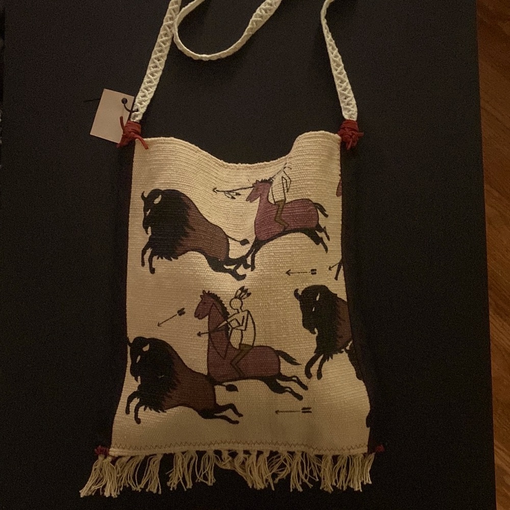 Woven Horse 🐎 and Bison 🦬 Design Handcrafted Single Strap Shoulder Bag NWT